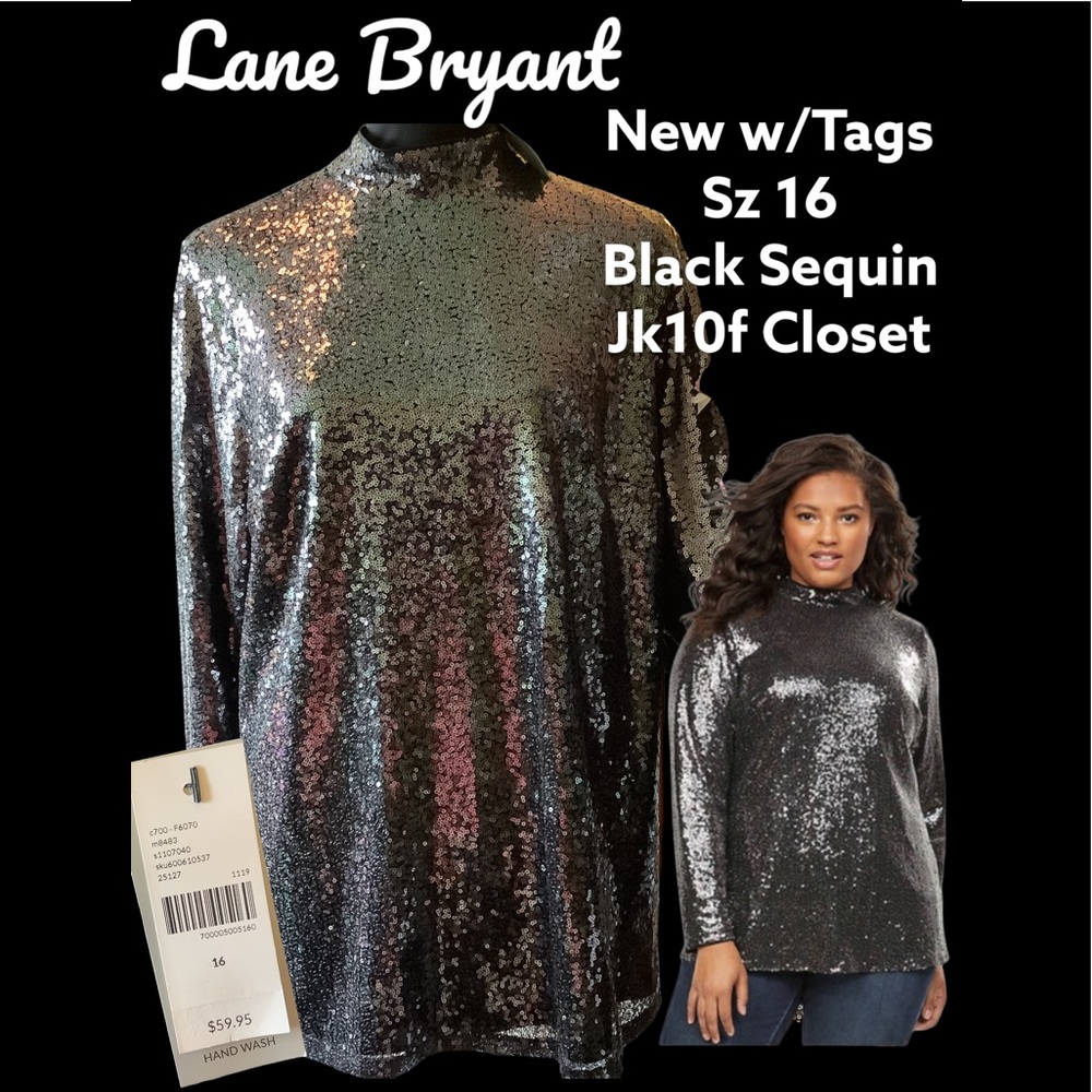 LOWEST🌺 NWT LANE BRYANT Sz16 BLACK SEQUIN WEIGHTED BEADED COCKTAIL TOP